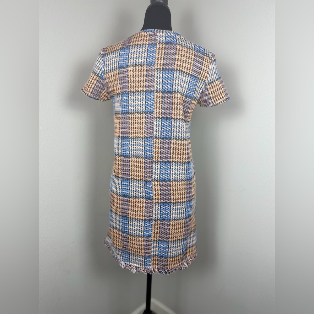 ZARA Tweed Plaid Fringe-Trim Shift Dress – Size Small - Picture 2 of 15